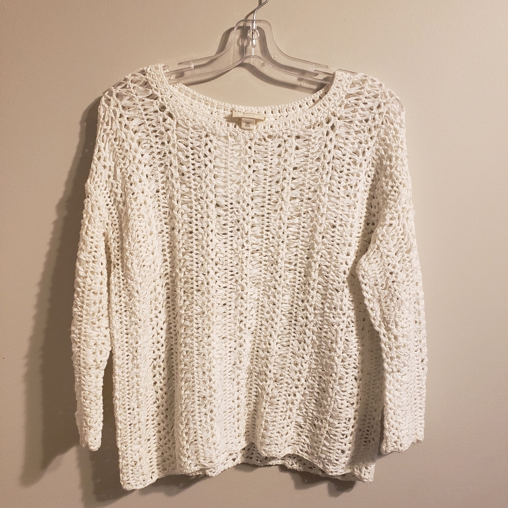 L DKNY white crochet Sweater. Gently used.